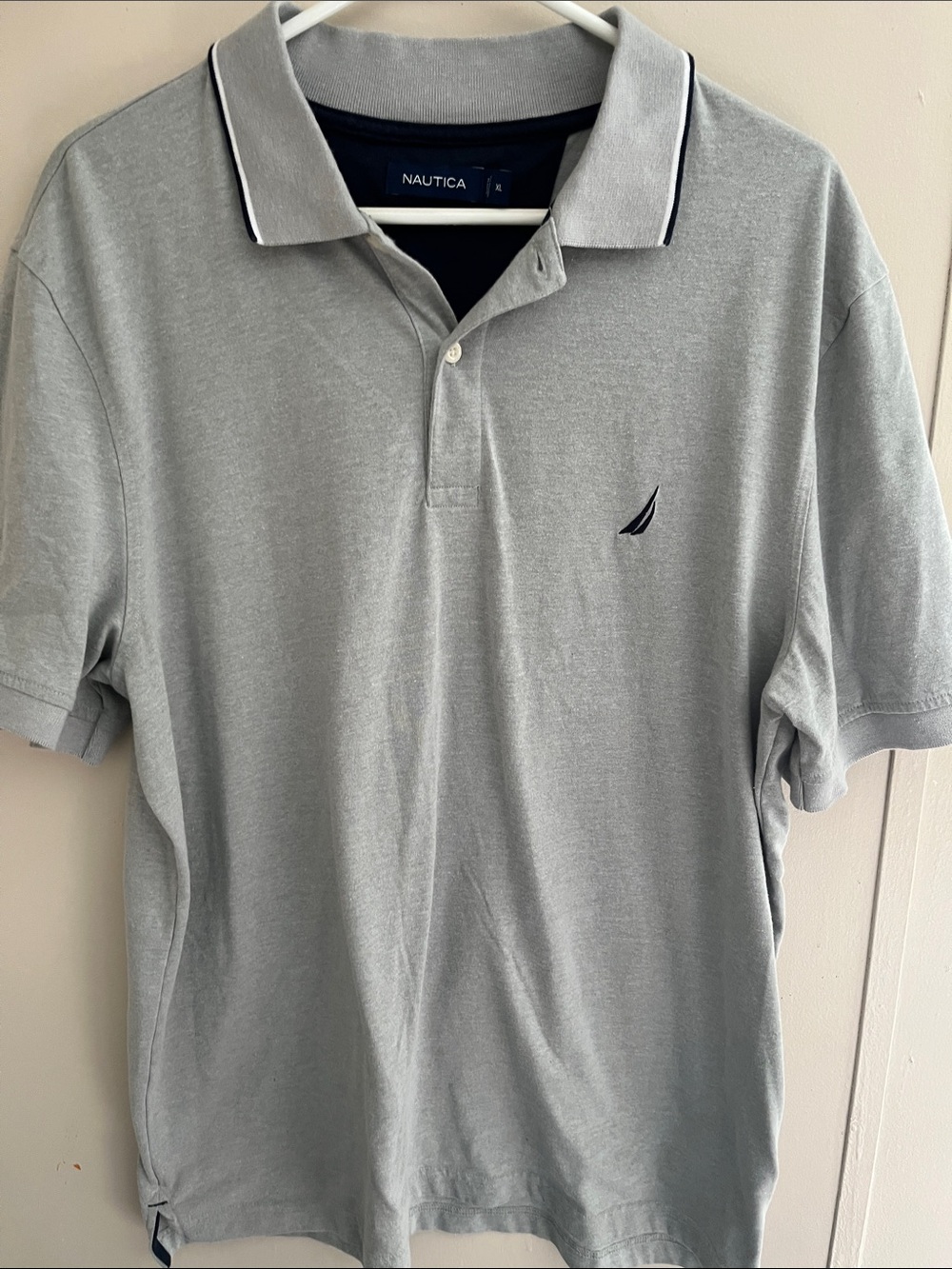 Nautica Light Gray Polo with Navy Trim